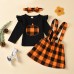 【3M-3Y】Girls Round Neck Black Blouse and Plaid Suspender Skirt Set