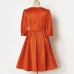 Sweet Orange Satin Round Neck Mom Girl Matching Dress