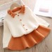 【12M-5Y】Girls Lapel Long Sleeve Cardigan Short Skirt Suit - 34114