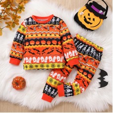 【12M-5Y】Unisex Cute Halloween Print T-shirt And Pants Set