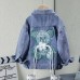 【3Y-12Y】Girl Casual Bunny Bear Sequin Embroidered Bowknot Lapel Denim Jacket