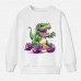 【12M-9Y】Boys Cotton Stain Resistant Dinosaur And Car Print Long Sleeve Sweatshirt