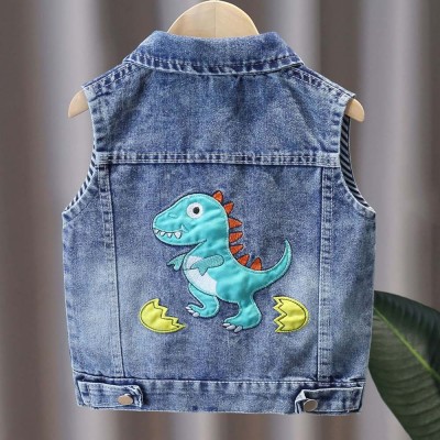 【18M-8Y】Boys Dinosaur Embroidered Denim Vest